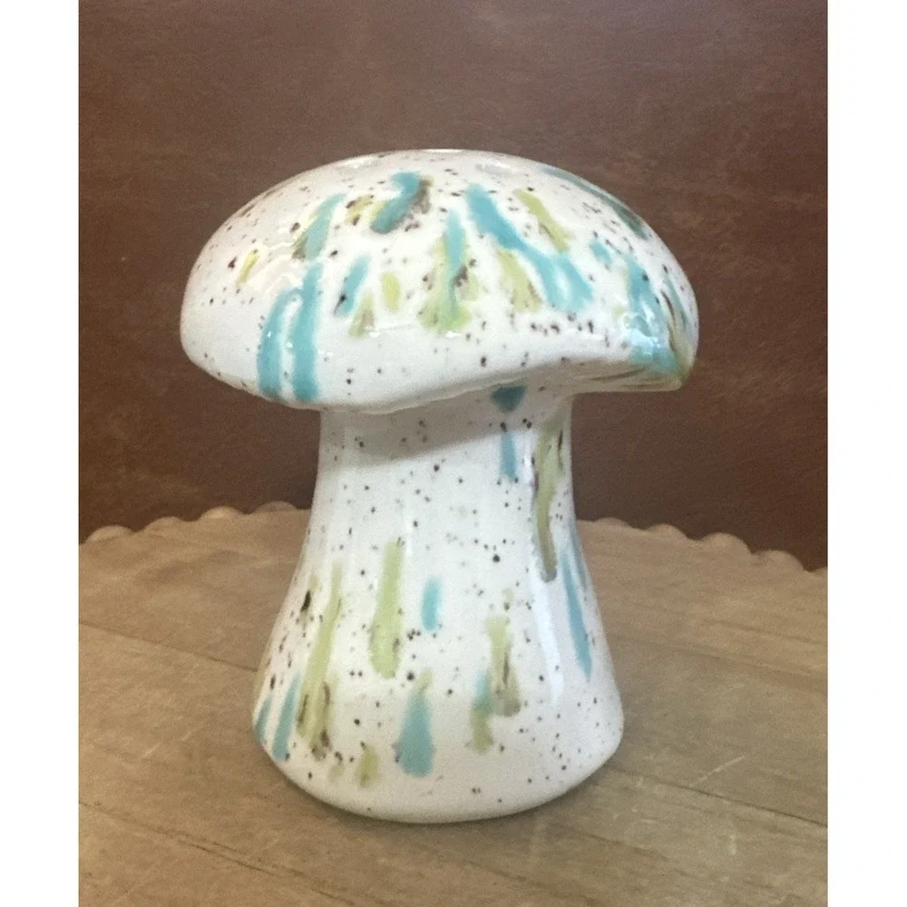 VTG MCM Mid Century Mushroom Figurine Aqua,Green,Brown Speckles Sugar/Spice-shak